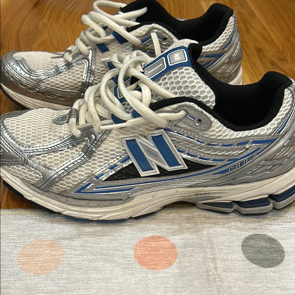 New Balance White and Blue Sneakers 1906 R